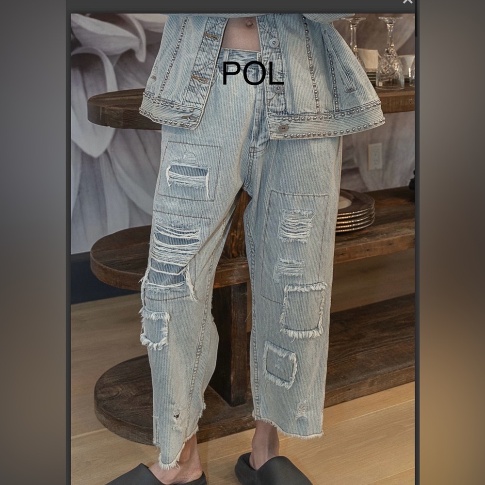 BPB7-6🩵POL playtime in light blue Distressed boyfriend jeans-comfy+cool girl!🩵